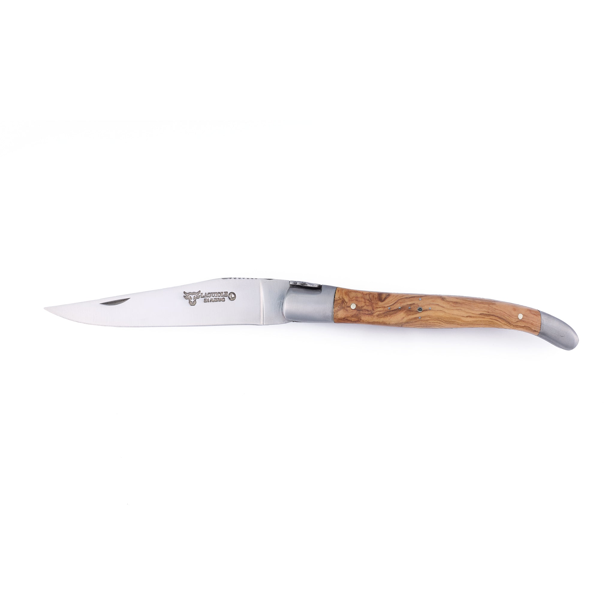 Laguiole en Aubrac Double Plated Folding Knife with Olivewood Handle, 4.75"