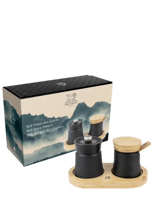 Bali Black Cast-Iron Pepper Mill and its Salt Cellar as a Gift Box