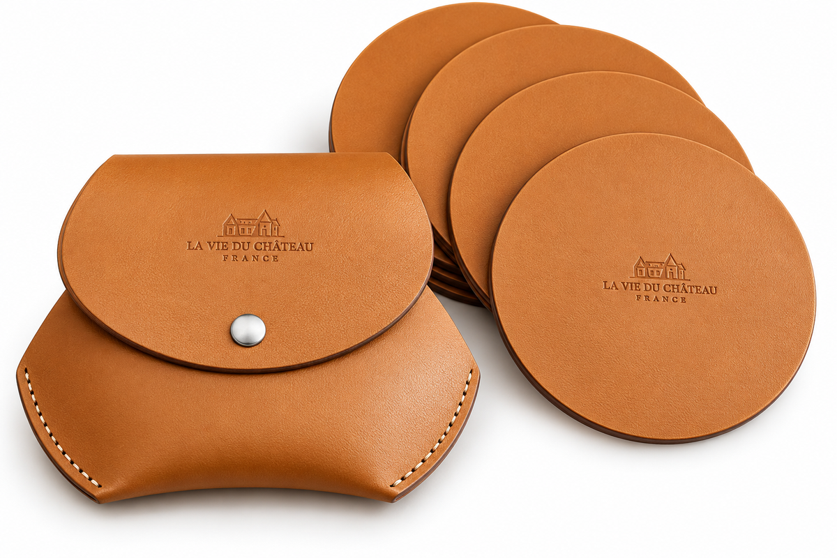 La Vie de Château Recycled Leather Coasters with Case - Set of 8