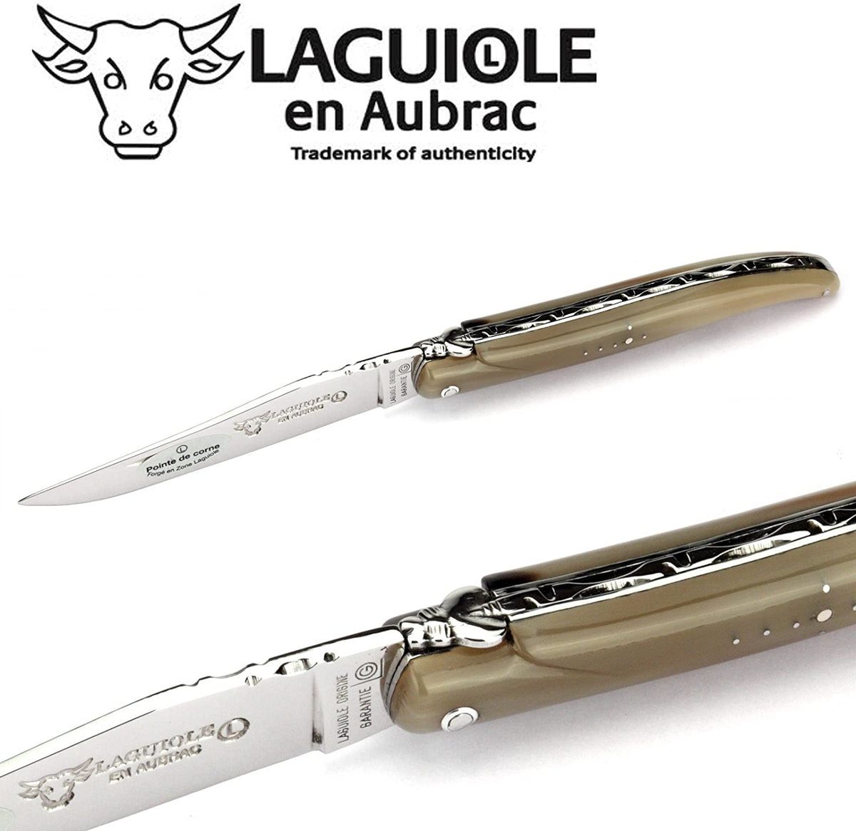 Laguiole en Aubrac Handcrafted Plated Multipurpose Knife, Full Solid Horn Handle, 4.75 inches