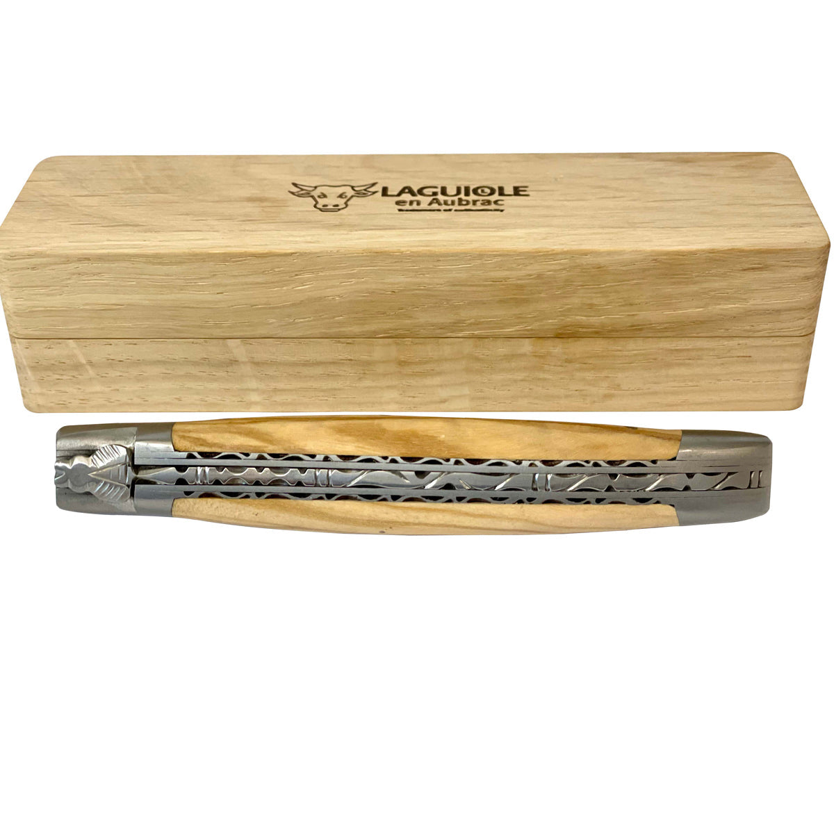 Laguiole en Aubrac Double Plated Folding Knife with Olivewood Handle, 4.75"