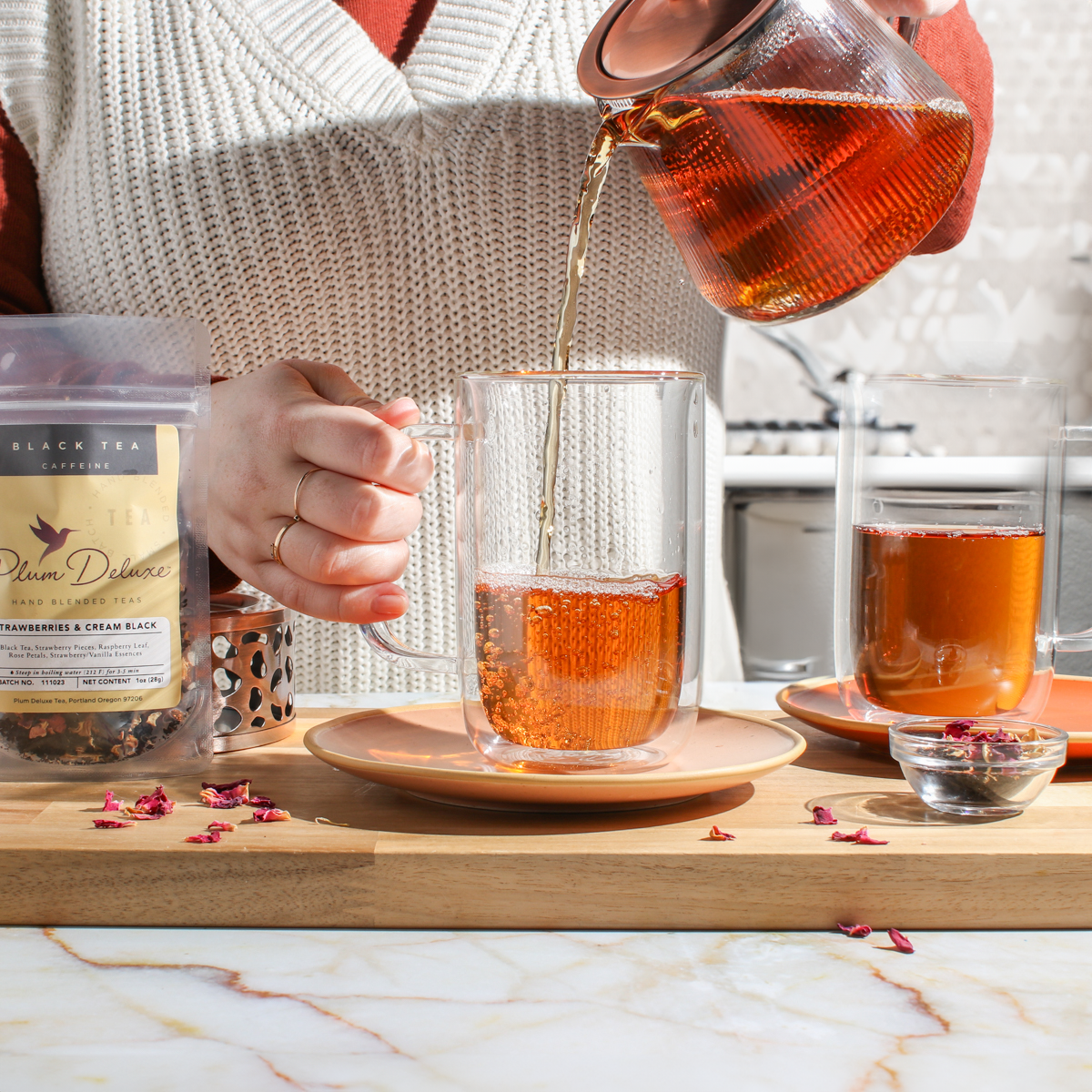 Copper Rose Glass Teapot with Teapot Warmer