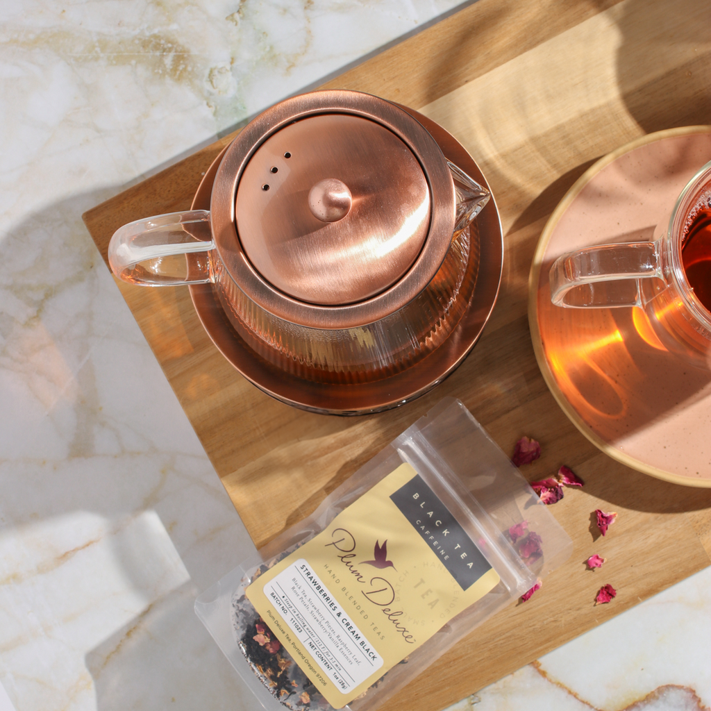 Copper Rose Glass Teapot with Teapot Warmer