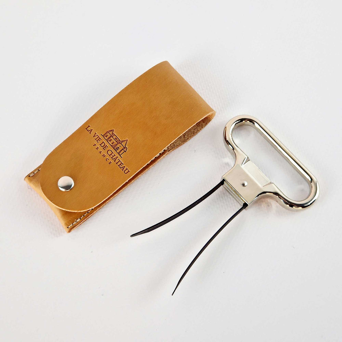 Bilame Two-Prong Cork Puller with Leather Case - Camel