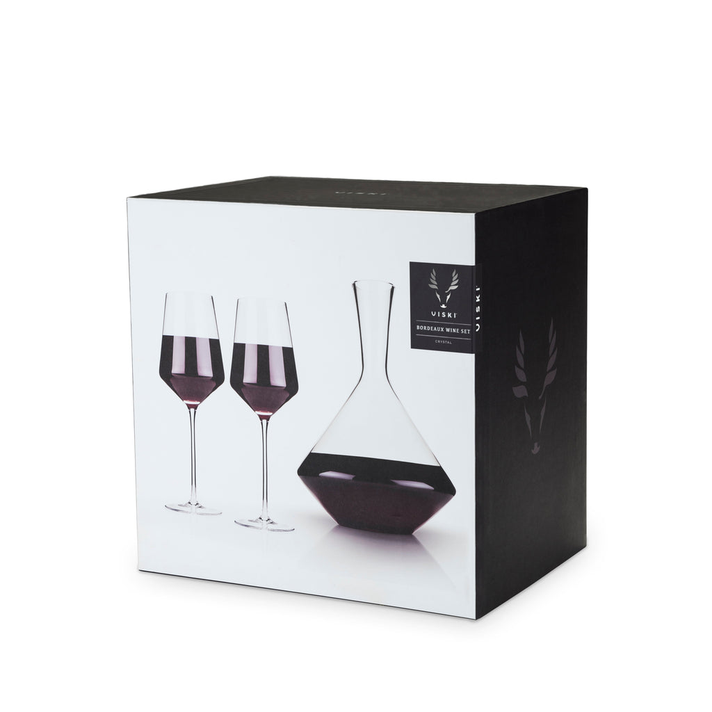 Raye Angled Crystal Bordeaux Decanter & Wine Glass Set