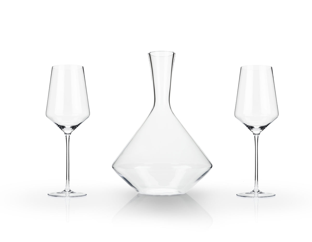 Raye Angled Crystal Bordeaux Decanter & Wine Glass Set